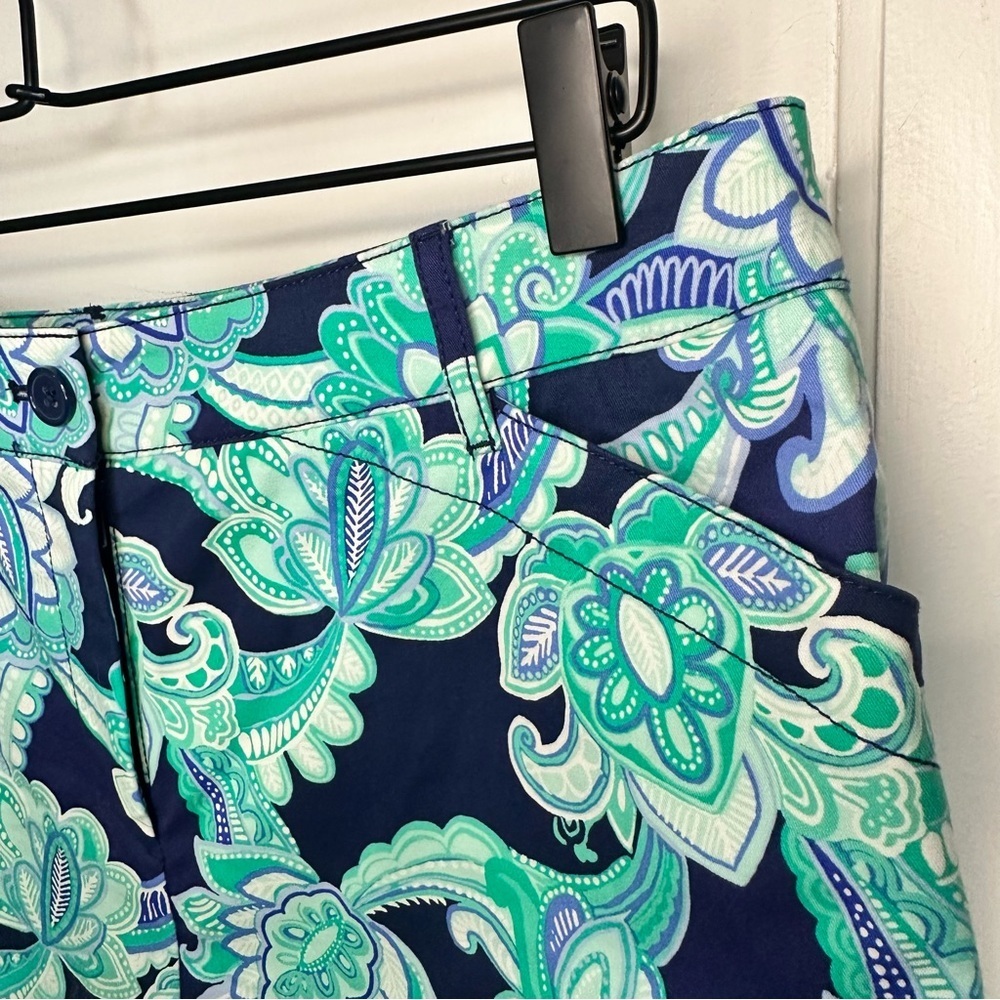 Talbots Navy and Aqua Floral Print Shorts - Picture 3 of 7